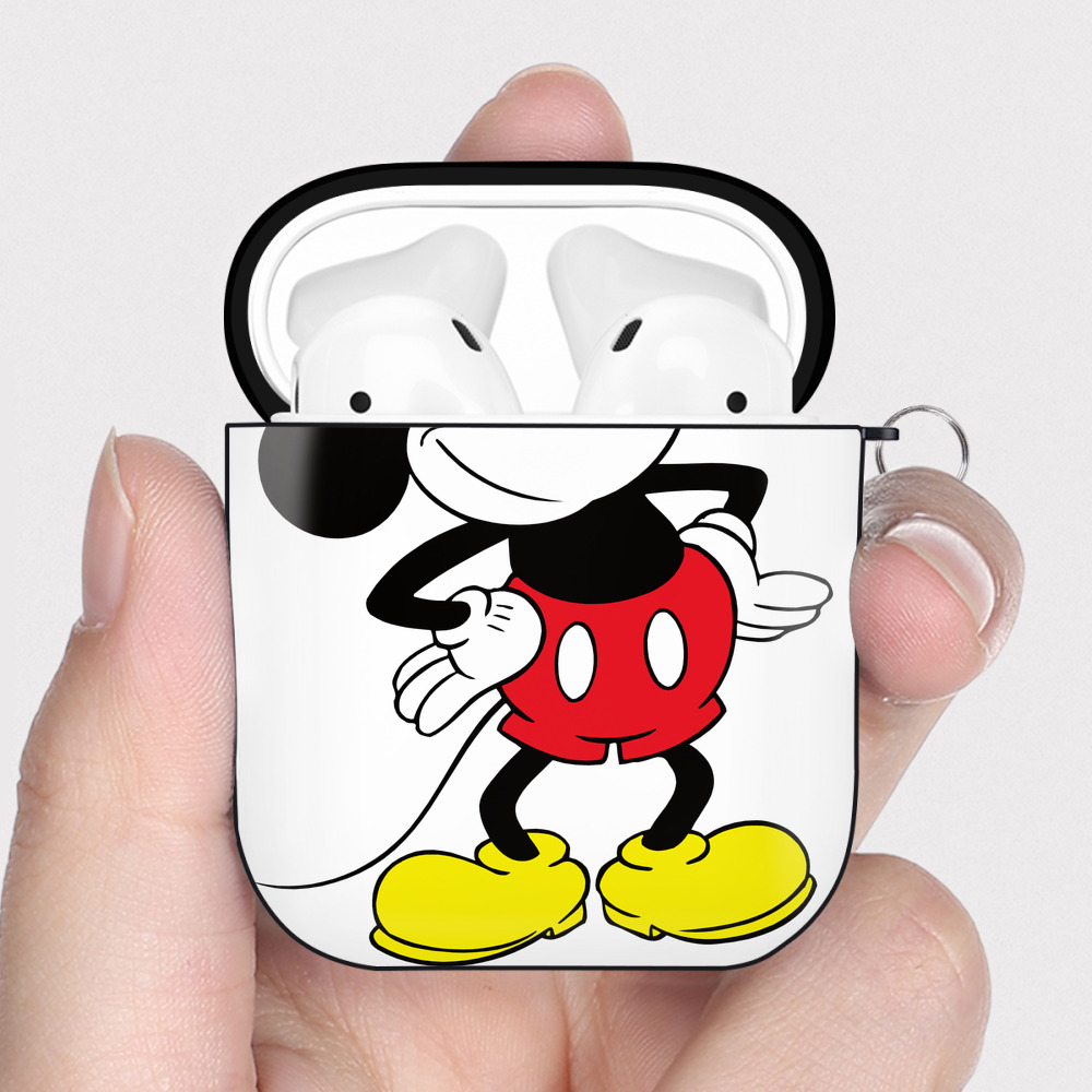 （画像用） ミッキーマウス Mickey Mouse AirPods 第2世代保護ケース ハードシェル ブラック 耐衝撃・防指紋・カラビナ付き
