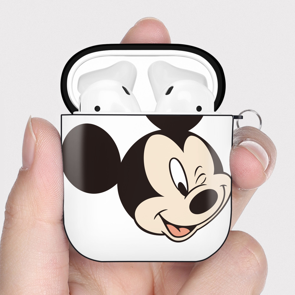 （画像用） ミッキーマウス Mickey Mouse AirPods 第2世代保護ケース ハードシェル ブラック 耐衝撃・防指紋・カラビナ付き
