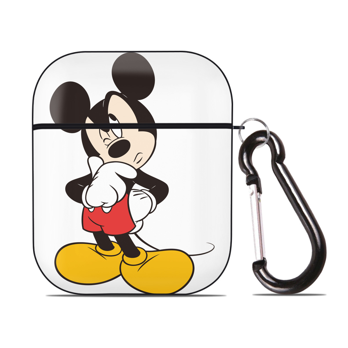 （画像用） ミッキーマウス Mickey Mouse AirPods 第2世代保護ケース ハードシェル ブラック 耐衝撃・防指紋・カラビナ付き