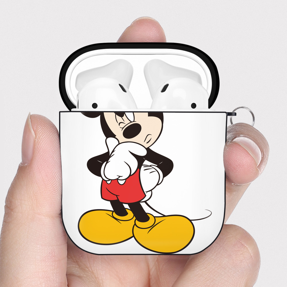 （画像用） ミッキーマウス Mickey Mouse AirPods 第2世代保護ケース ハードシェル ブラック 耐衝撃・防指紋・カラビナ付き