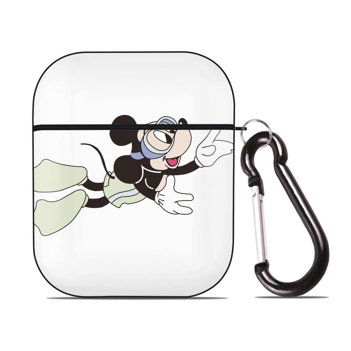 （画像用） ミッキーマウス Mickey Mouse AirPods 第2世代保護ケース ハードシェル ブラック 耐衝撃・防指紋・カラビナ付き