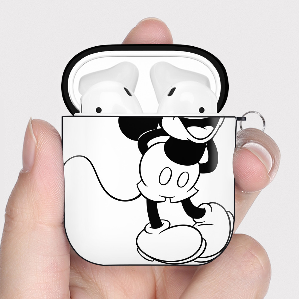 （画像用） ミッキーマウス Mickey Mouse AirPods 第2世代保護ケース ハードシェル ブラック 耐衝撃・防指紋・カラビナ付き