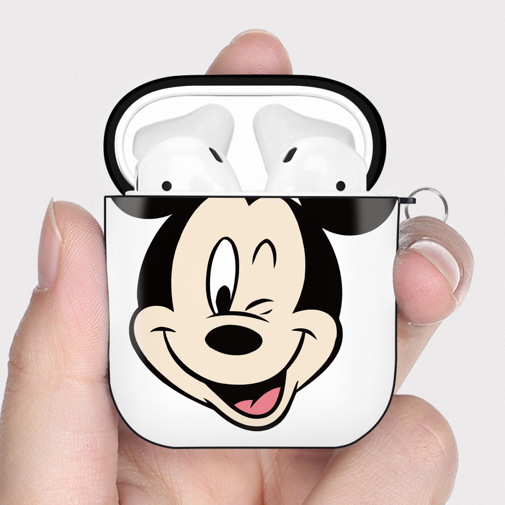 （画像用） ミッキーマウス Mickey Mouse AirPods 第2世代保護ケース ハードシェル ブラック 耐衝撃・防指紋・カラビナ付き