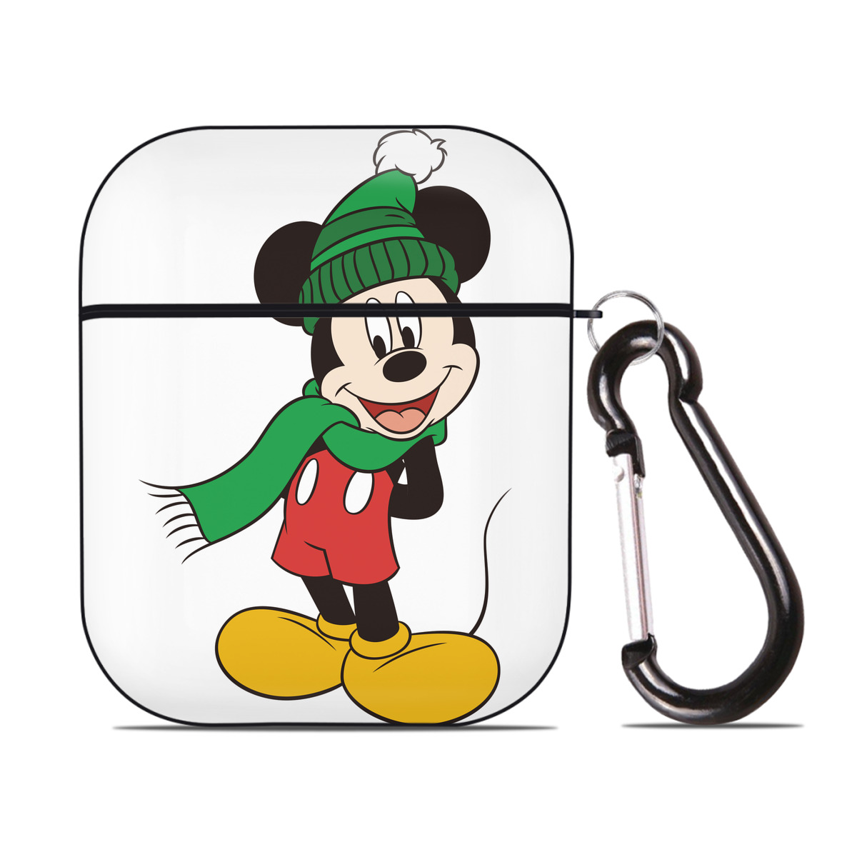 （画像用） ミッキーマウス Mickey Mouse AirPods 第2世代保護ケース ハードシェル ブラック 耐衝撃・防指紋・カラビナ付き