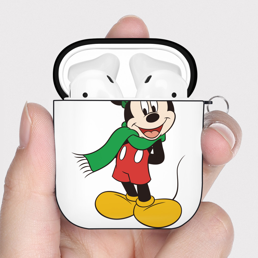 （画像用） ミッキーマウス Mickey Mouse AirPods 第2世代保護ケース ハードシェル ブラック 耐衝撃・防指紋・カラビナ付き