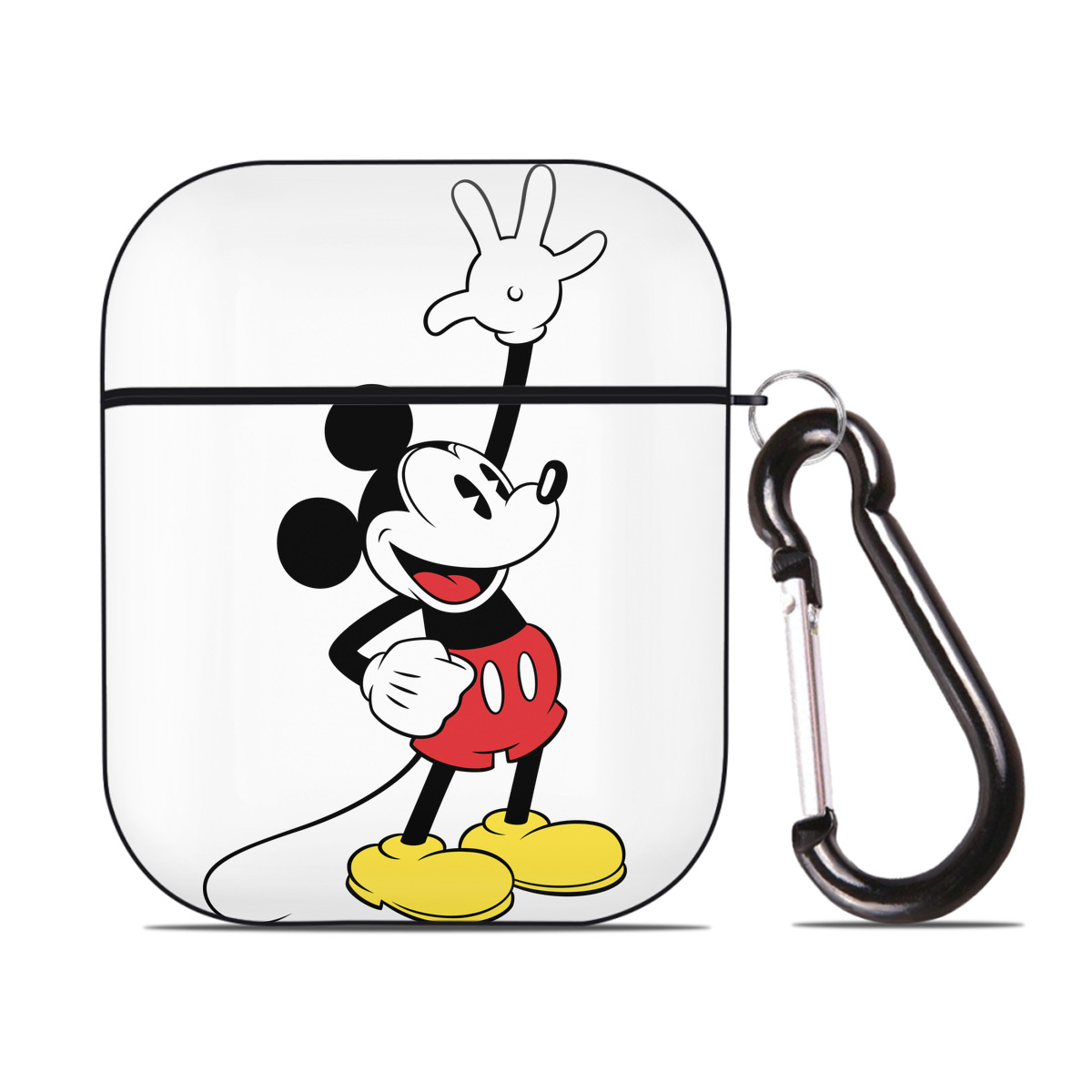 （画像用） ミッキーマウス Mickey Mouse AirPods 第2世代保護ケース ハードシェル ブラック 耐衝撃・防指紋・カラビナ付き