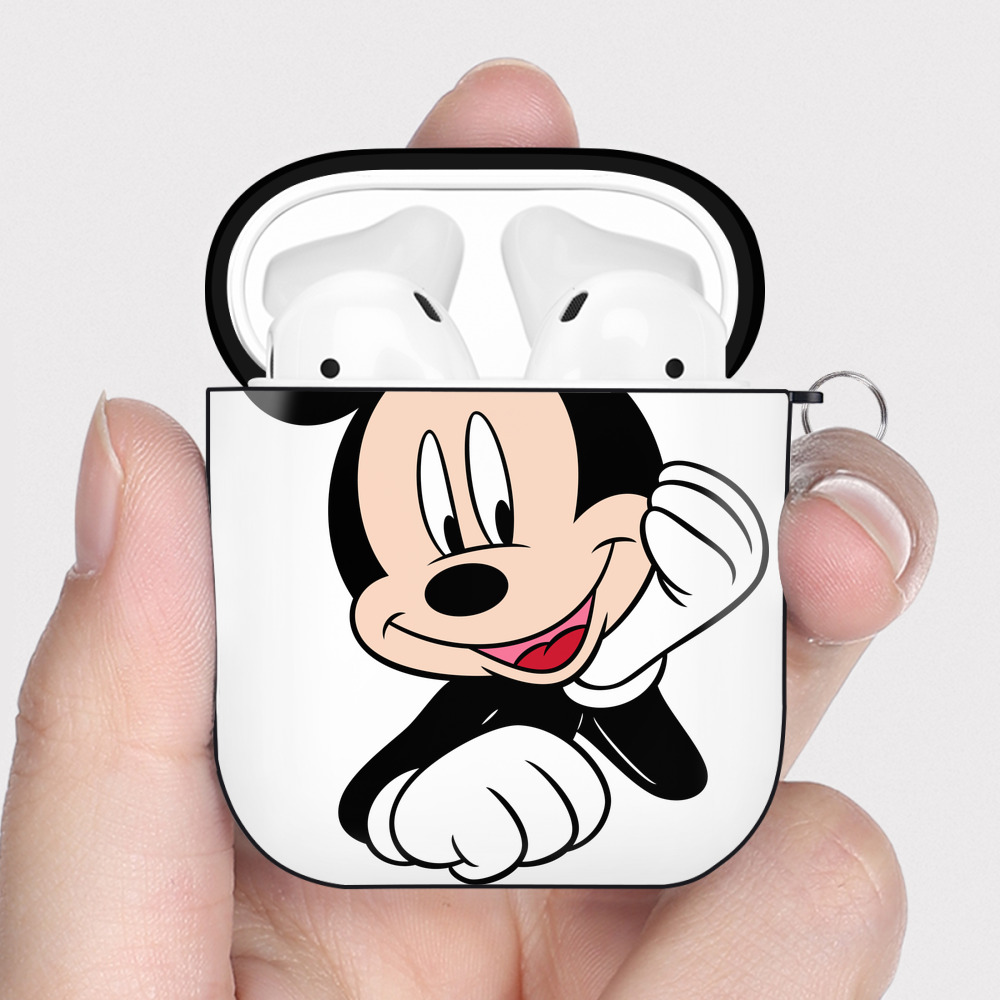 （画像用） ミッキーマウス Mickey Mouse AirPods 第2世代保護ケース ハードシェル ブラック 耐衝撃・防指紋・カラビナ付き