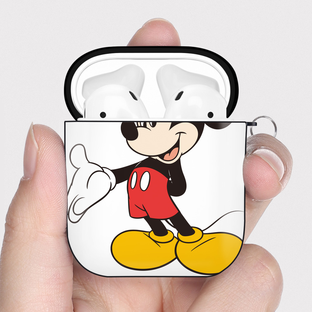 ミッキーマウス Mickey Mouse AirPods 第2世代保護ケース ハードシェル ブラック 耐衝撃・防指紋・カラビナ付き