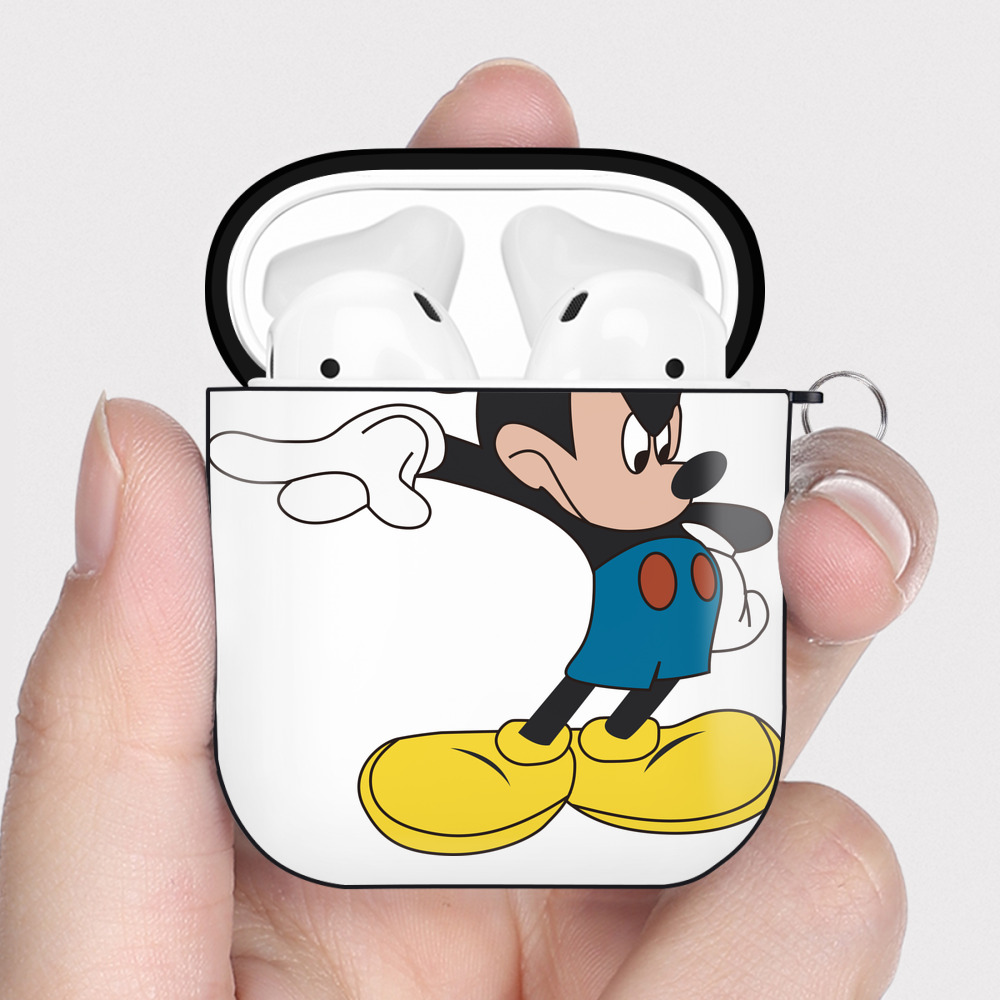 （画像用） ミッキーマウス Mickey Mouse AirPods 第2世代保護ケース ハードシェル ブラック 耐衝撃・防指紋・カラビナ付き
