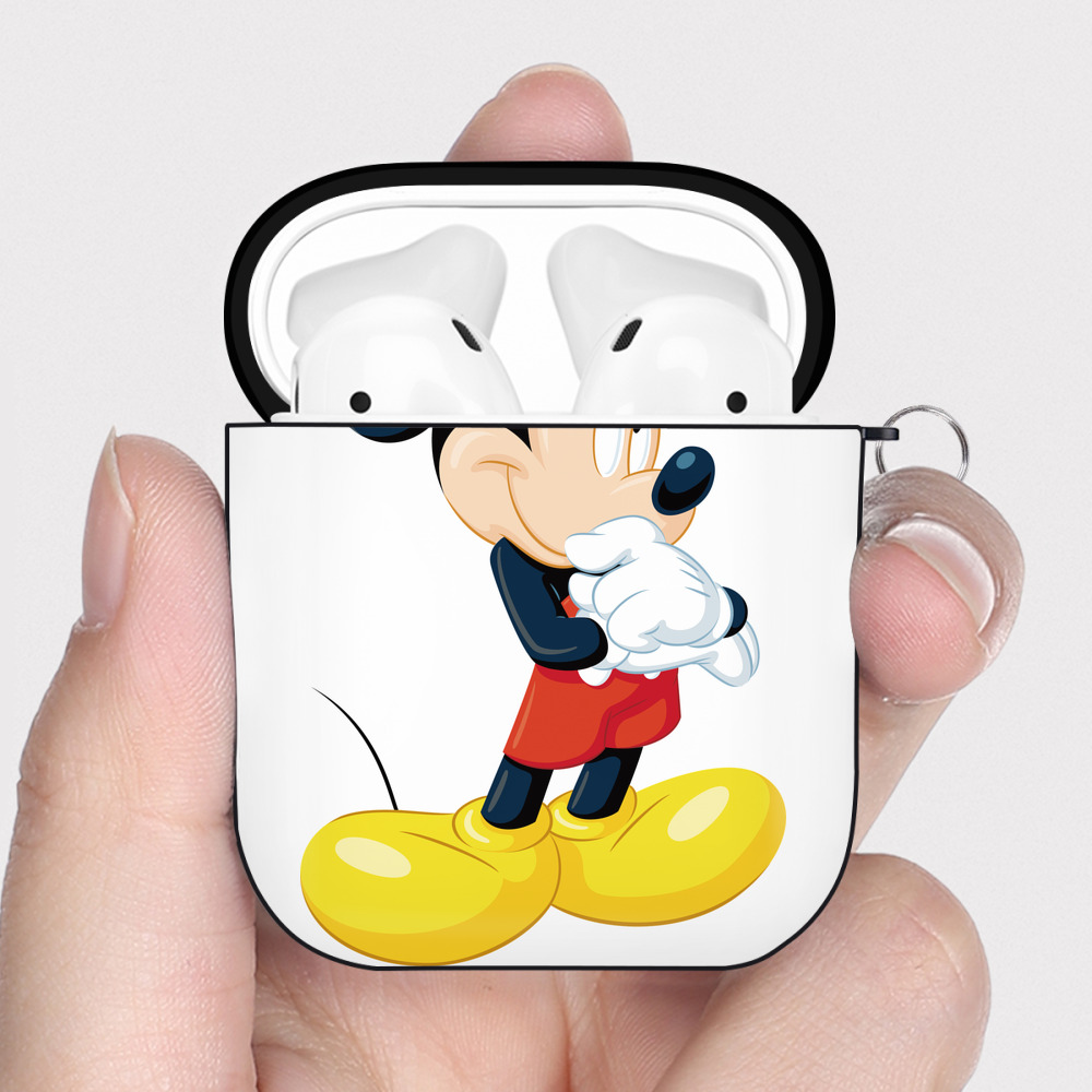 （画像用） ミッキーマウス Mickey Mouse AirPods 第2世代保護ケース ハードシェル ブラック 耐衝撃・防指紋・カラビナ付き