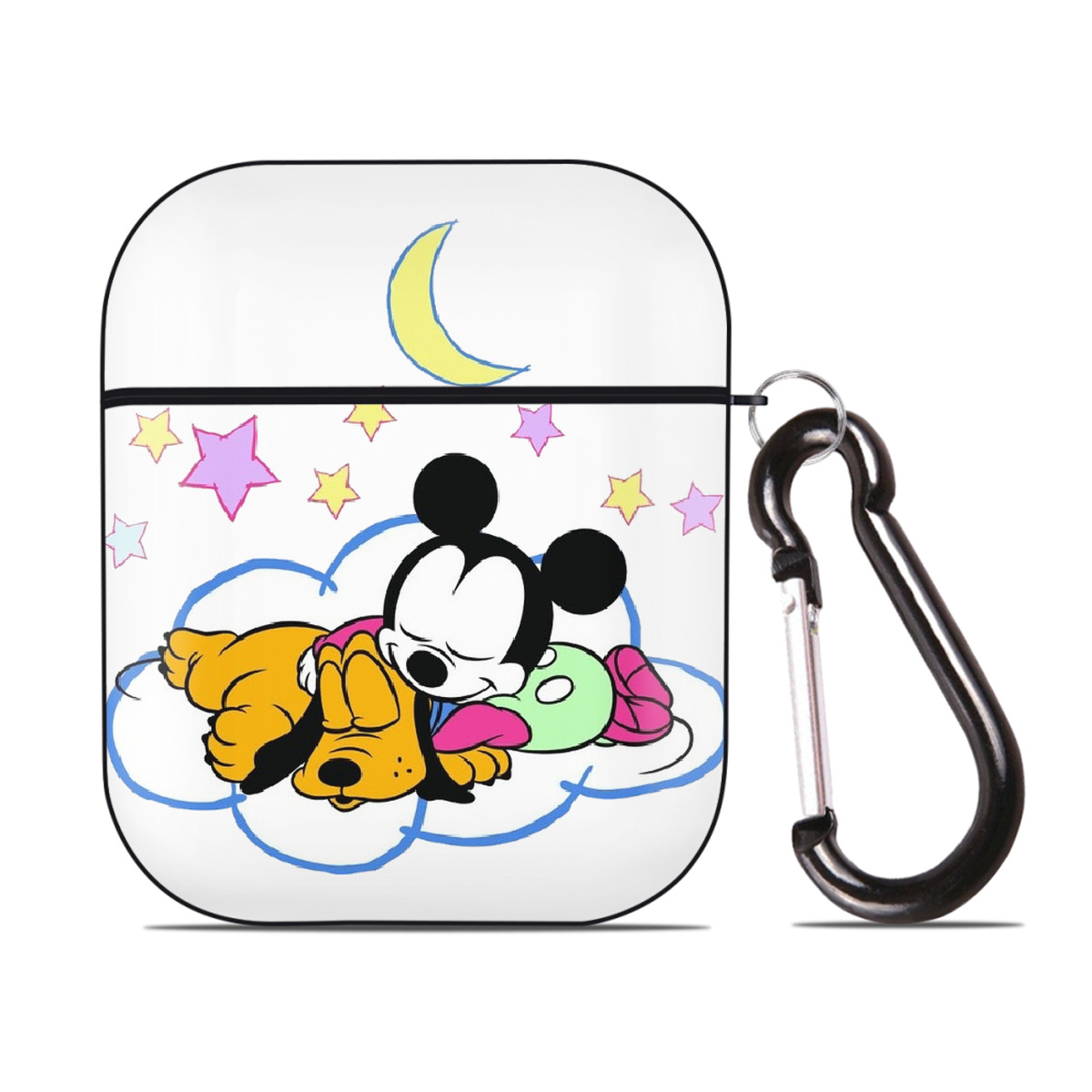 （画像用） ミッキーマウス Mickey Mouse AirPods 第2世代保護ケース ハードシェル ブラック 耐衝撃・防指紋・カラビナ付き