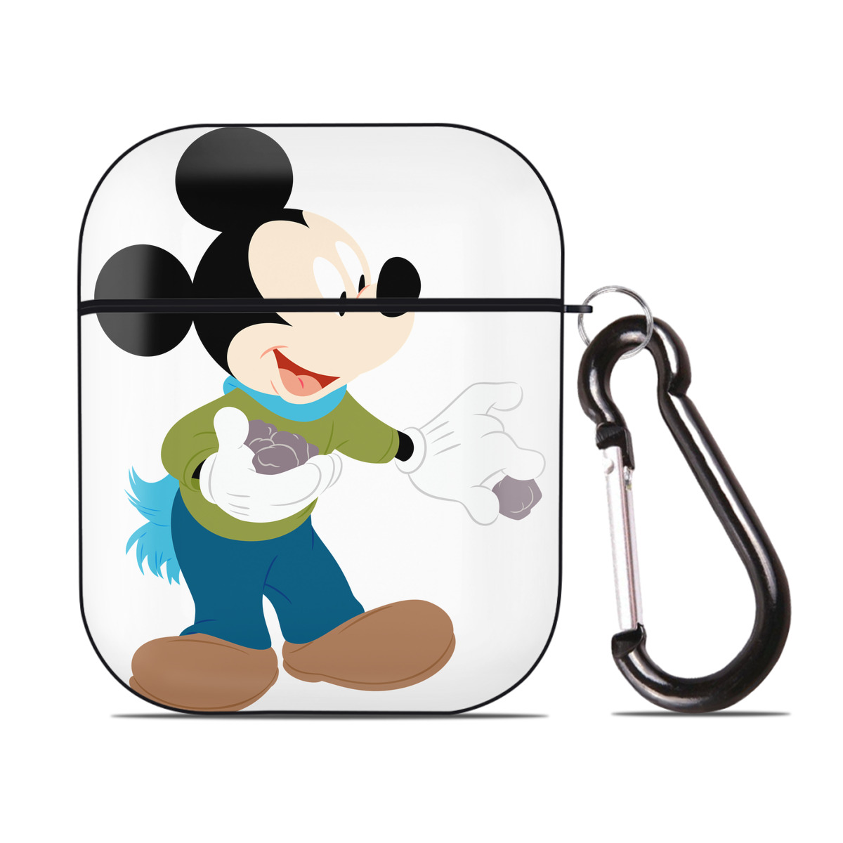 （画像用） ミッキーマウス Mickey Mouse AirPods 第2世代保護ケース ハードシェル ブラック 耐衝撃・防指紋・カラビナ付き
