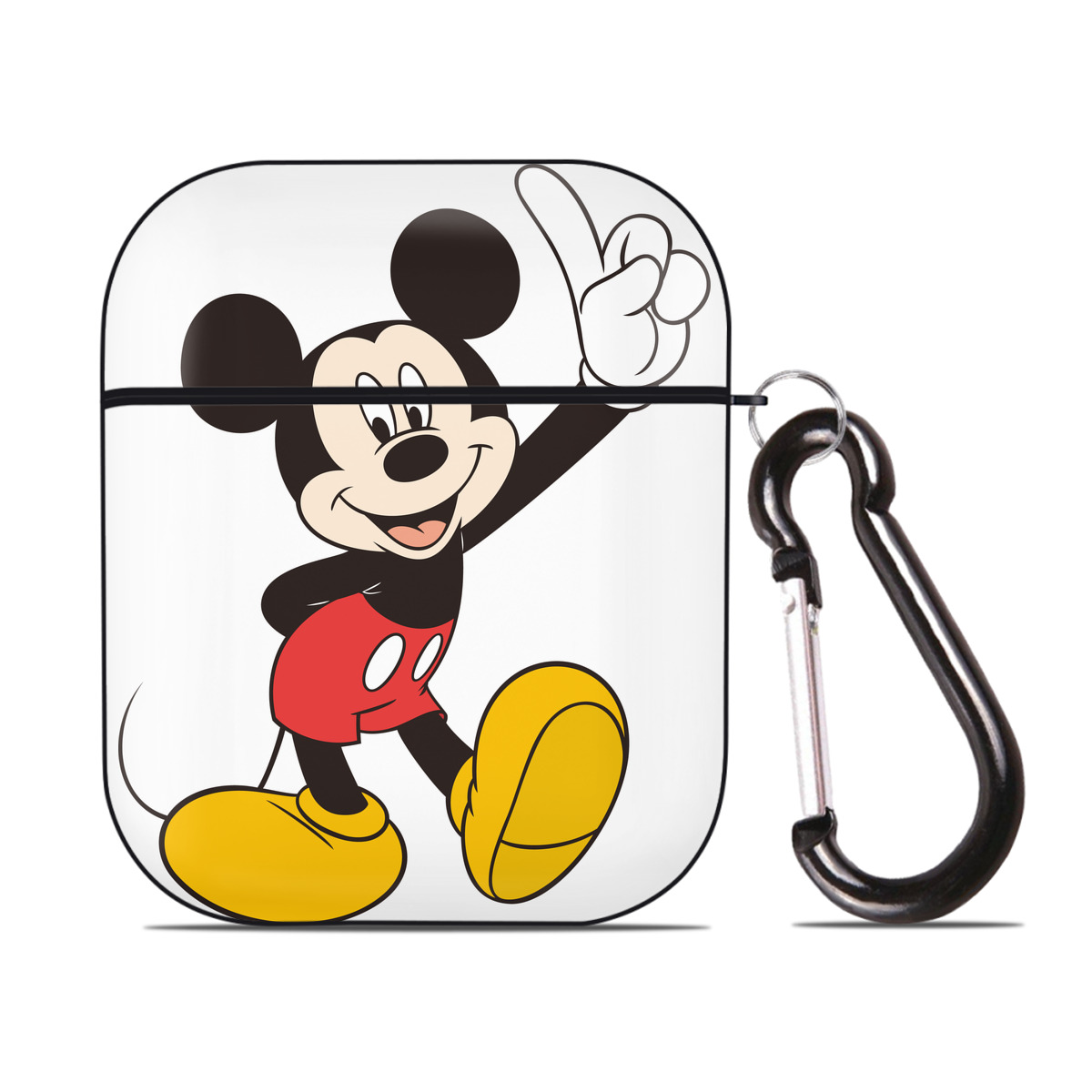 （画像用） ミッキーマウス Mickey Mouse AirPods 第2世代保護ケース ハードシェル ブラック 耐衝撃・防指紋・カラビナ付き