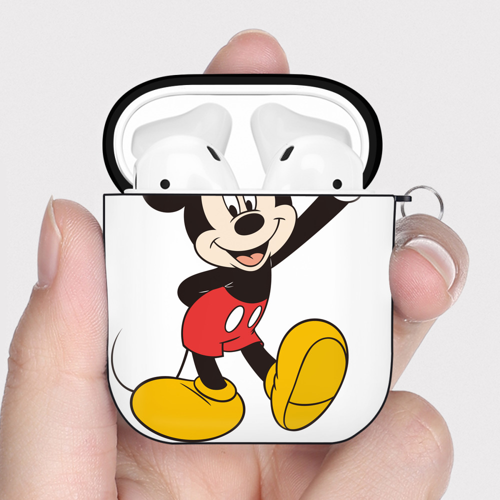 （画像用） ミッキーマウス Mickey Mouse AirPods 第2世代保護ケース ハードシェル ブラック 耐衝撃・防指紋・カラビナ付き