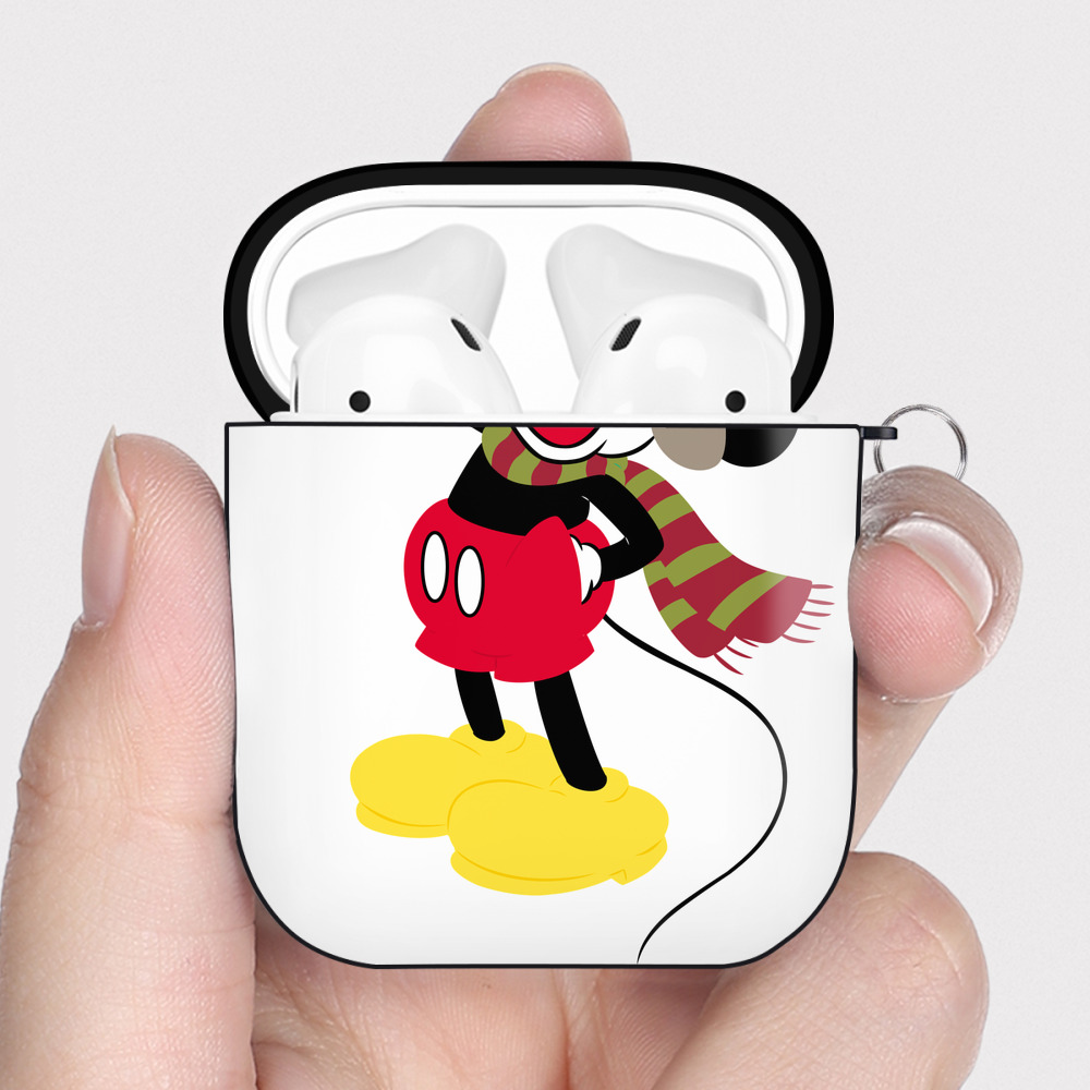 （画像用） ミッキーマウス Mickey Mouse AirPods 第2世代保護ケース ハードシェル ブラック 耐衝撃・防指紋・カラビナ付き