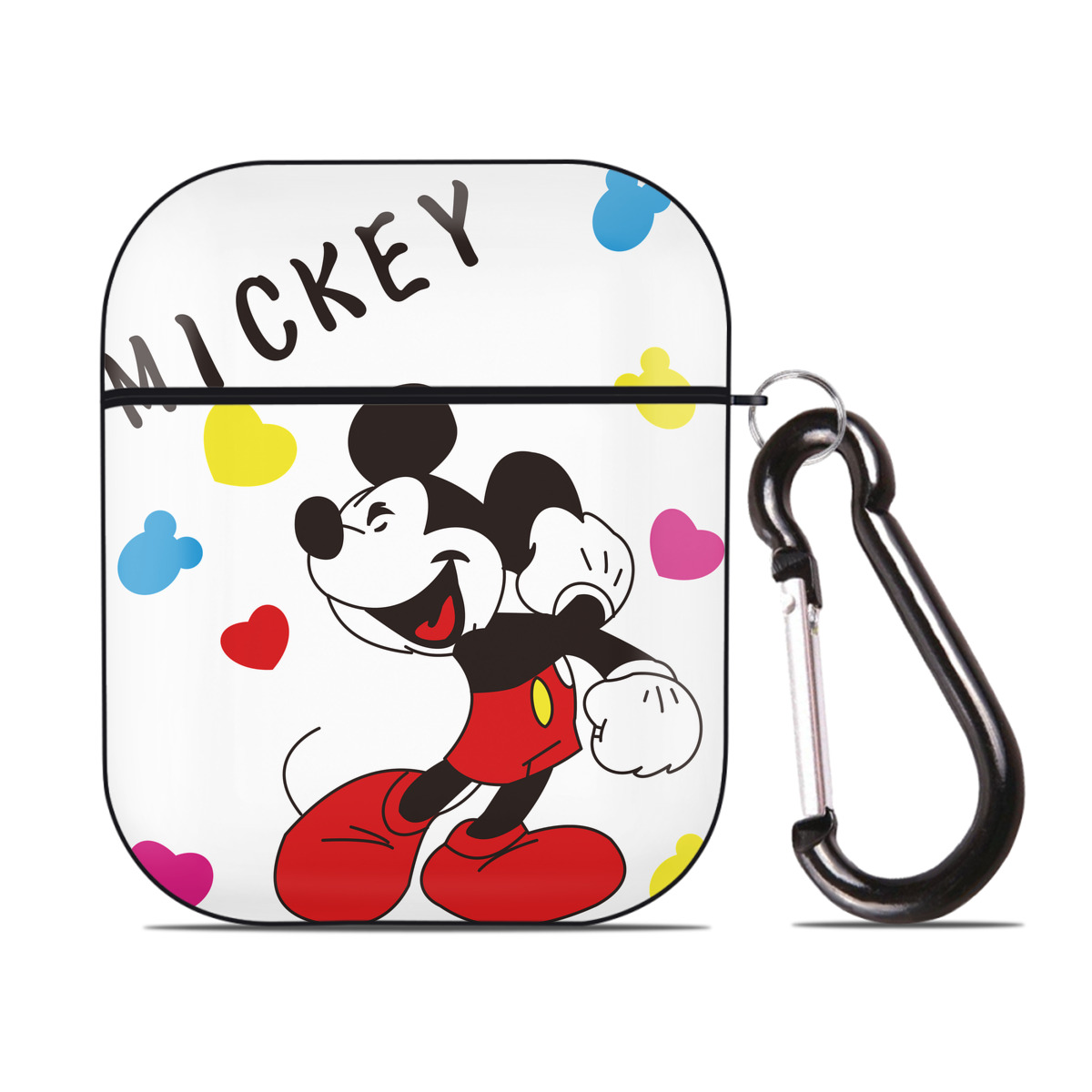 （画像用） ミッキーマウス Mickey Mouse AirPods 第2世代保護ケース ハードシェル ブラック 耐衝撃・防指紋・カラビナ付き