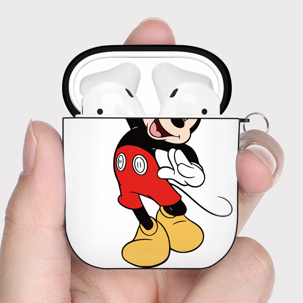 （画像用） ミッキーマウス Mickey Mouse AirPods 第2世代保護ケース ハードシェル ブラック 耐衝撃・防指紋・カラビナ付き