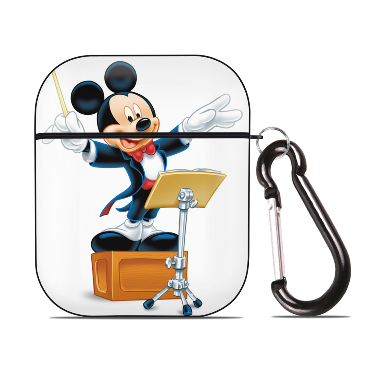（画像用） ミッキーマウス Mickey Mouse AirPods 第2世代保護ケース ハードシェル ブラック 耐衝撃・防指紋・カラビナ付き