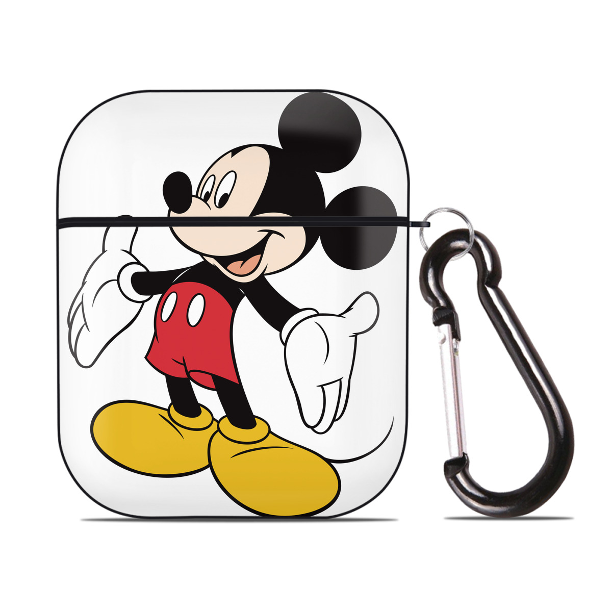 （画像用） ミッキーマウス Mickey Mouse AirPods 第2世代保護ケース ハードシェル ブラック 耐衝撃・防指紋・カラビナ付き