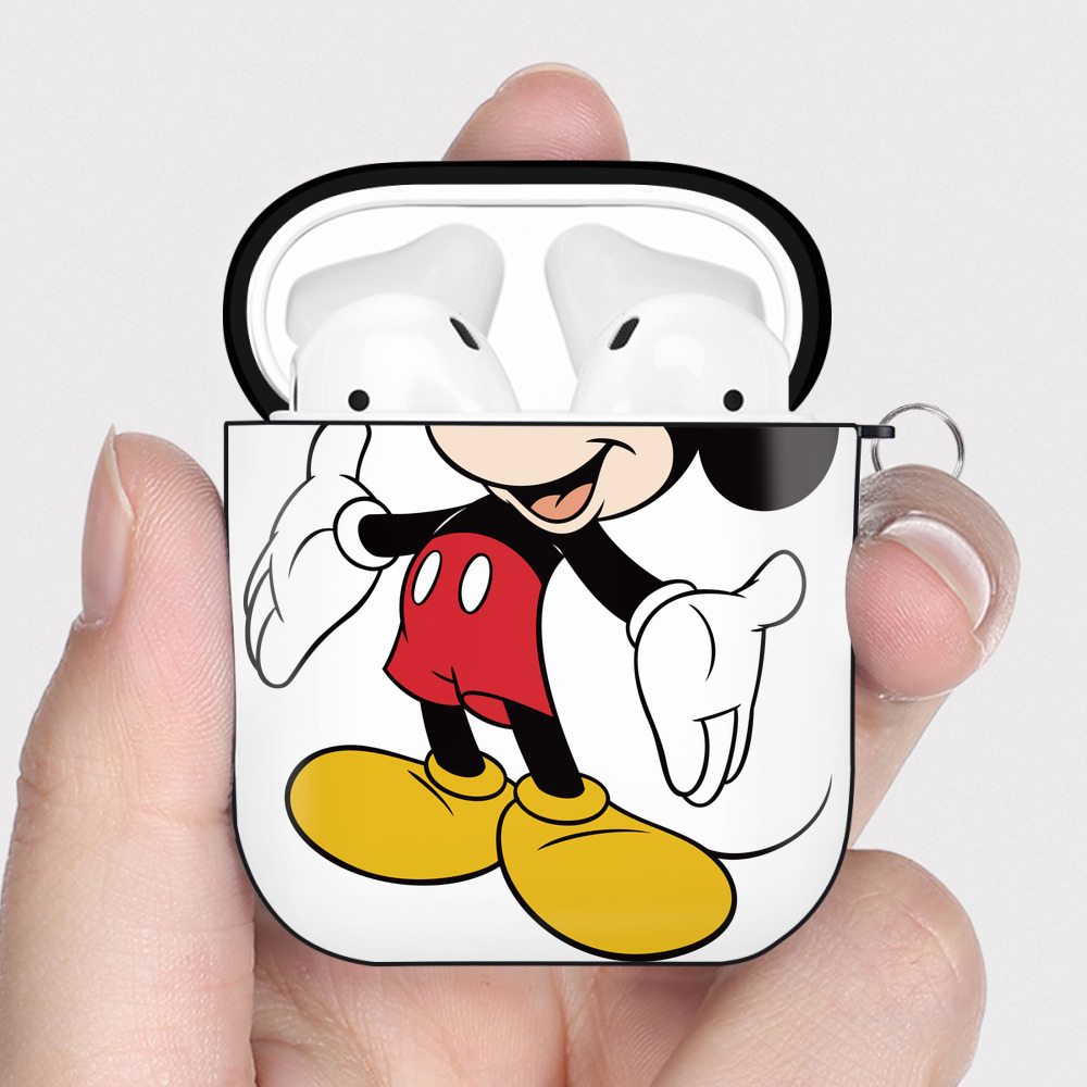 （画像用） ミッキーマウス Mickey Mouse AirPods 第2世代保護ケース ハードシェル ブラック 耐衝撃・防指紋・カラビナ付き