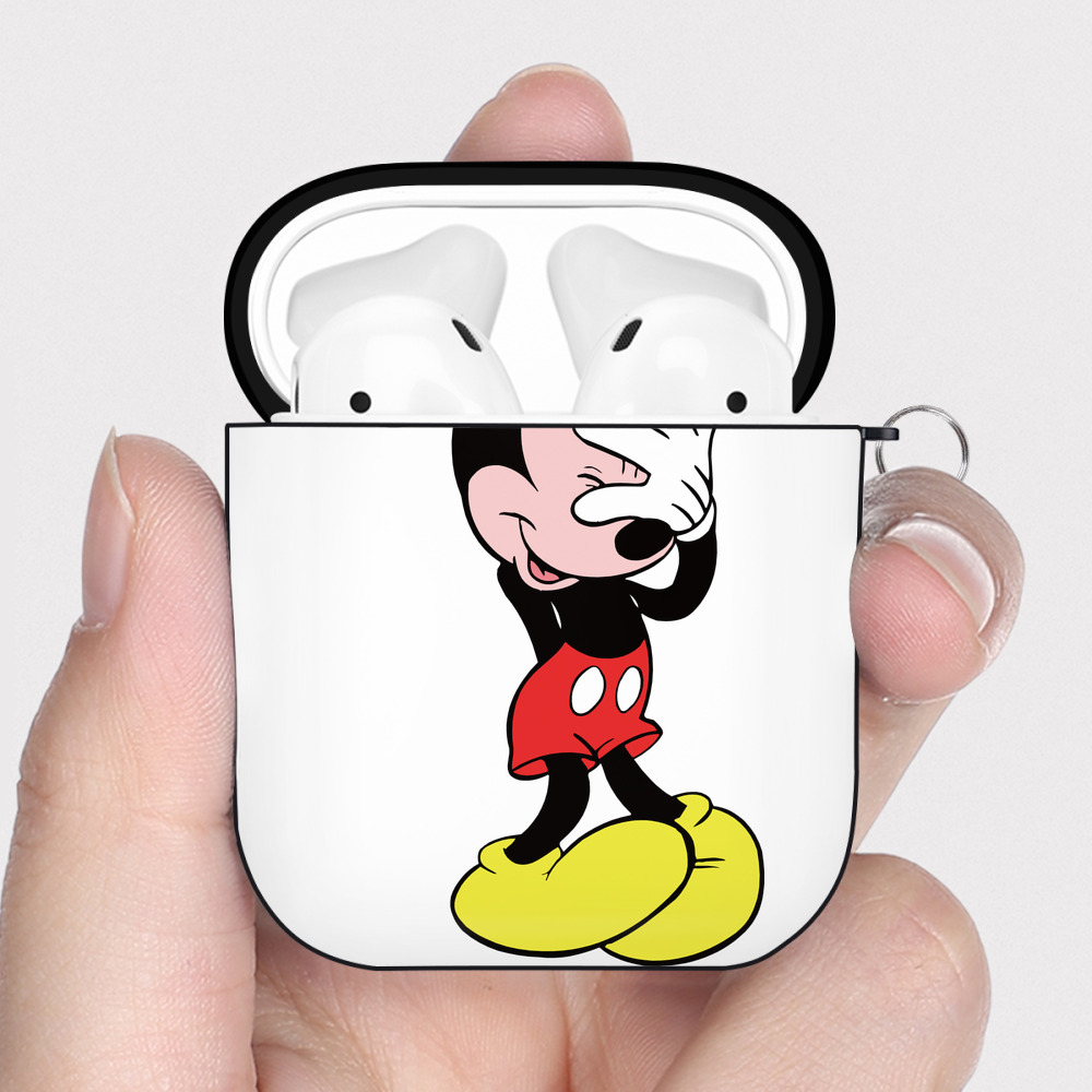 （画像用） ミッキーマウス Mickey Mouse AirPods 第2世代保護ケース ハードシェル ブラック 耐衝撃・防指紋・カラビナ付き