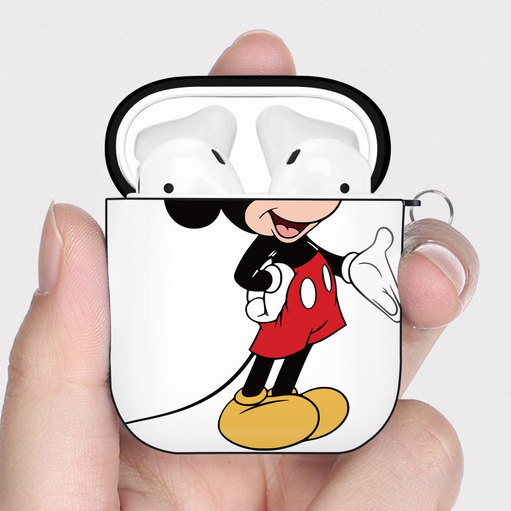 （画像用） ミッキーマウス Mickey Mouse AirPods 第2世代保護ケース ハードシェル ブラック 耐衝撃・防指紋・カラビナ付き