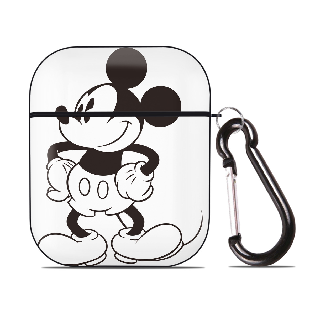 （画像用） ミッキーマウス Mickey Mouse AirPods 第2世代保護ケース ハードシェル ブラック 耐衝撃・防指紋・カラビナ付き