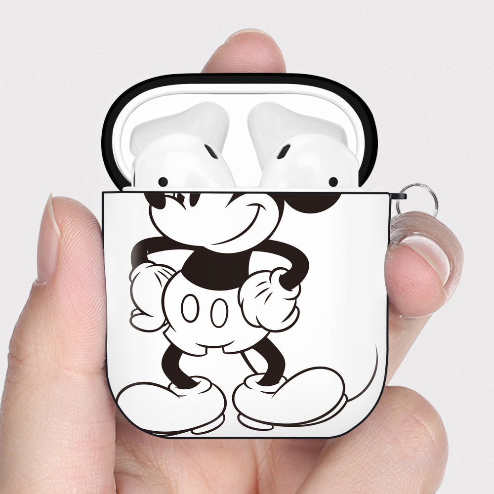 （画像用） ミッキーマウス Mickey Mouse AirPods 第2世代保護ケース ハードシェル ブラック 耐衝撃・防指紋・カラビナ付き