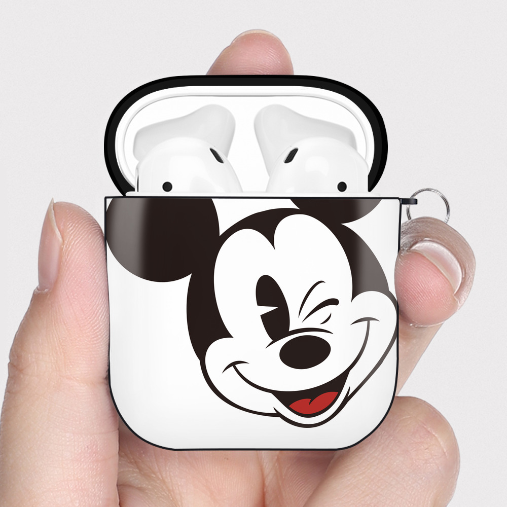 （画像用） ミッキーマウス Mickey Mouse AirPods 第2世代保護ケース ハードシェル ブラック 耐衝撃・防指紋・カラビナ付き
