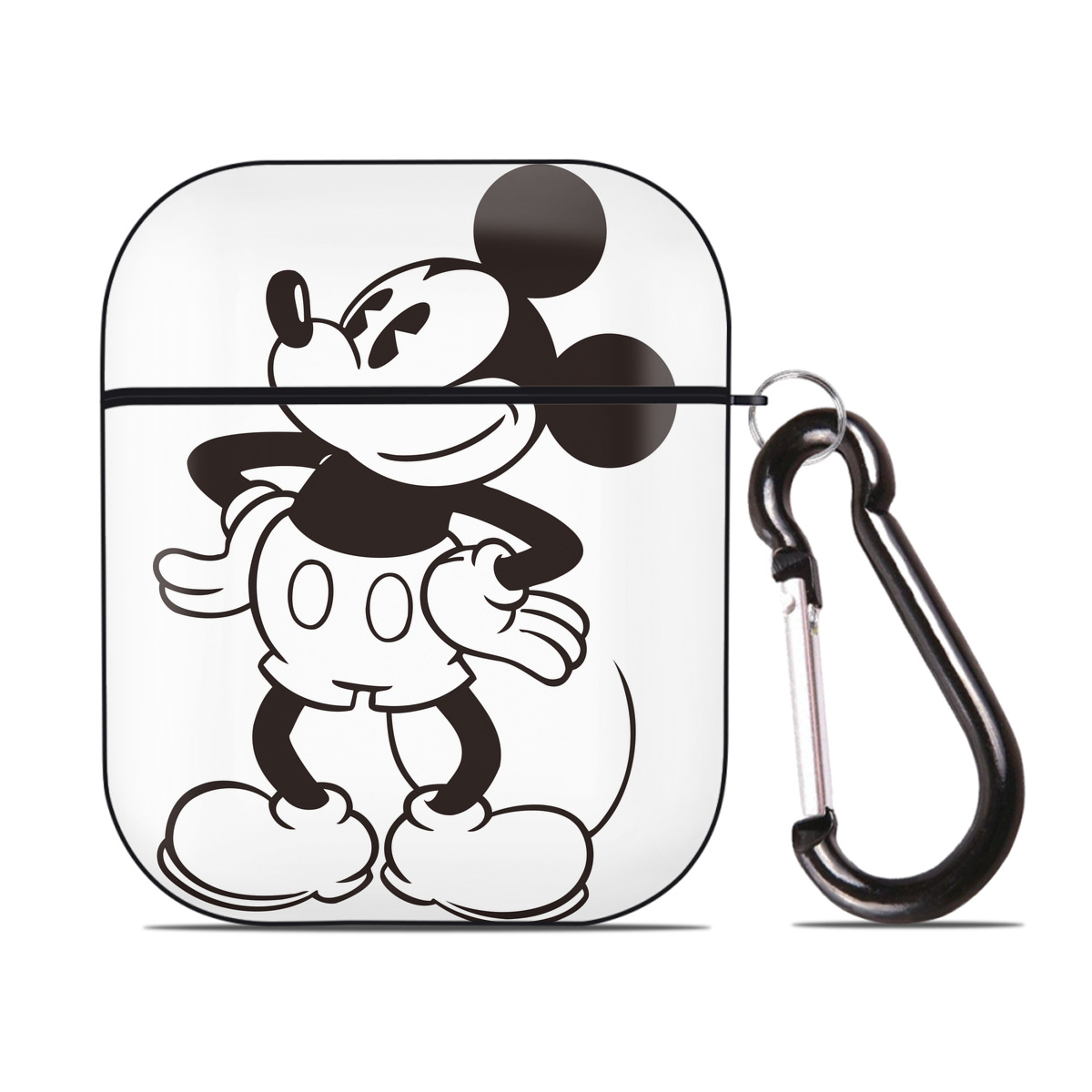 （画像用） ミッキーマウス Mickey Mouse AirPods 第2世代保護ケース ハードシェル ブラック 耐衝撃・防指紋・カラビナ付き