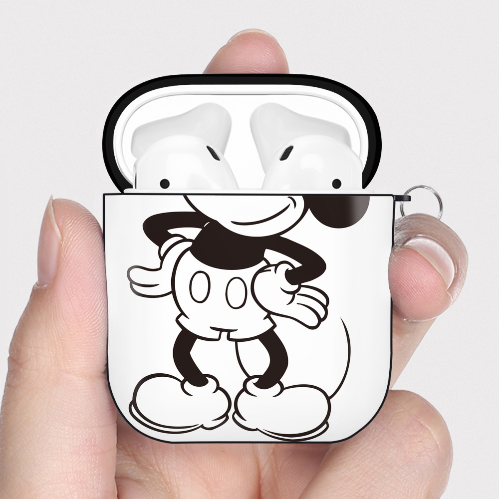 （画像用） ミッキーマウス Mickey Mouse AirPods 第2世代保護ケース ハードシェル ブラック 耐衝撃・防指紋・カラビナ付き