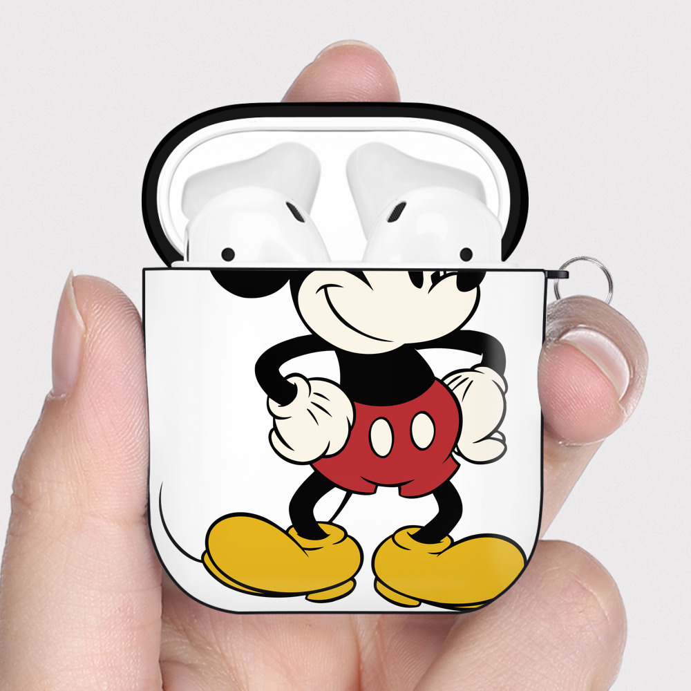 （画像用） ミッキーマウス Mickey Mouse AirPods 第2世代保護ケース ハードシェル ブラック 耐衝撃・防指紋・カラビナ付き