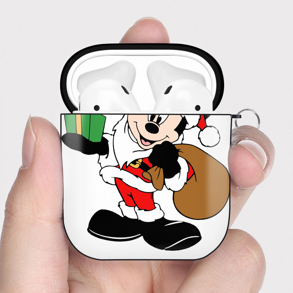（画像用） ミッキーマウス Mickey Mouse AirPods 第2世代保護ケース ハードシェル ブラック 耐衝撃・防指紋・カラビナ付き