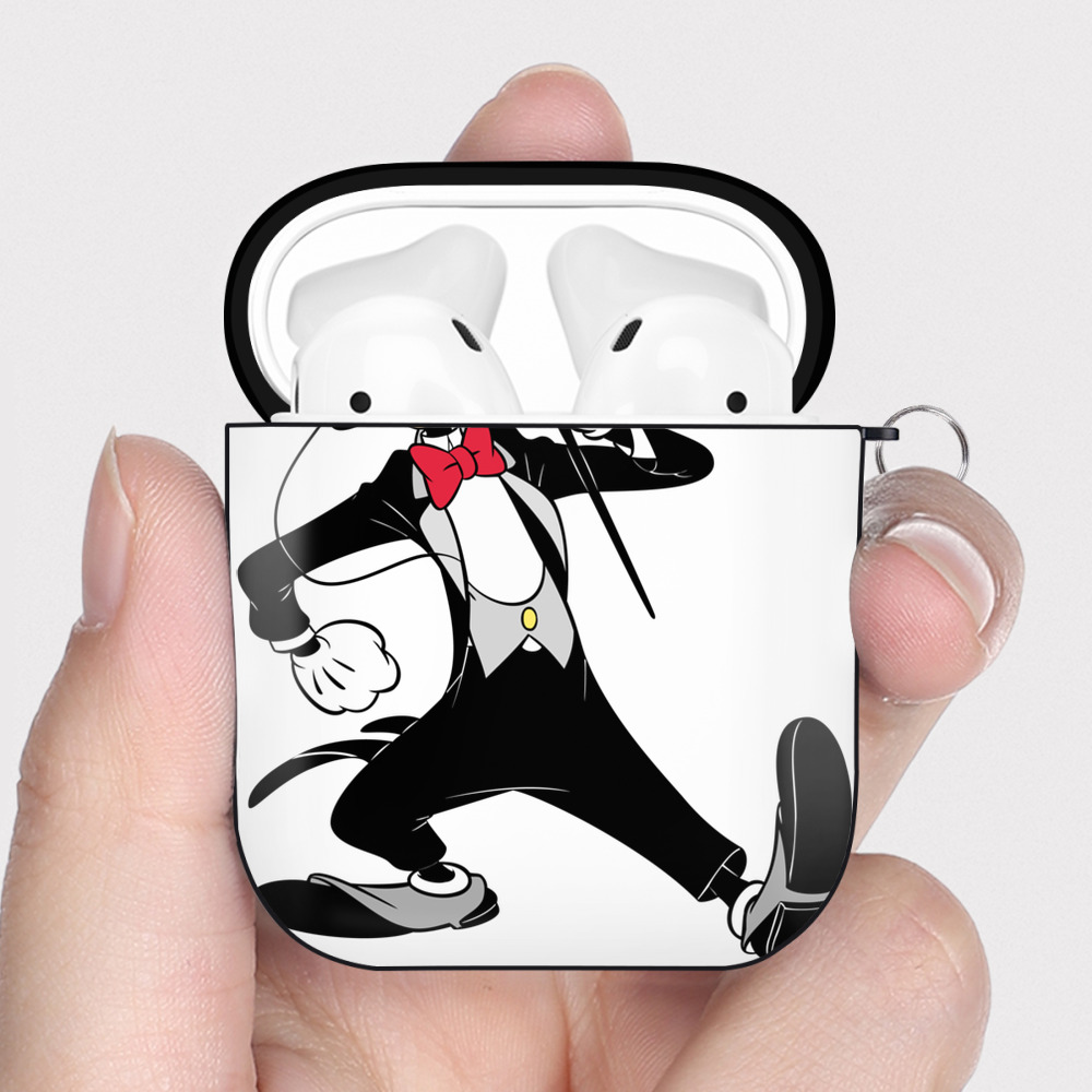 （画像用） ミッキーマウス Mickey Mouse AirPods 第2世代保護ケース ハードシェル ブラック 耐衝撃・防指紋・カラビナ付き
