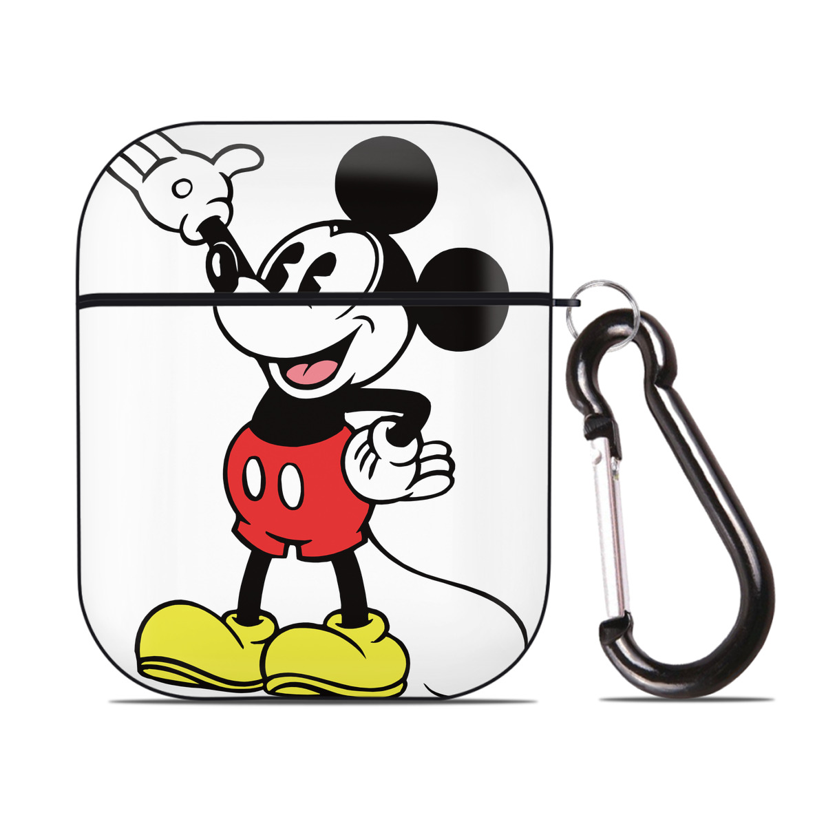 （画像用） ミッキーマウス Mickey Mouse AirPods 第2世代保護ケース ハードシェル ブラック 耐衝撃・防指紋・カラビナ付き
