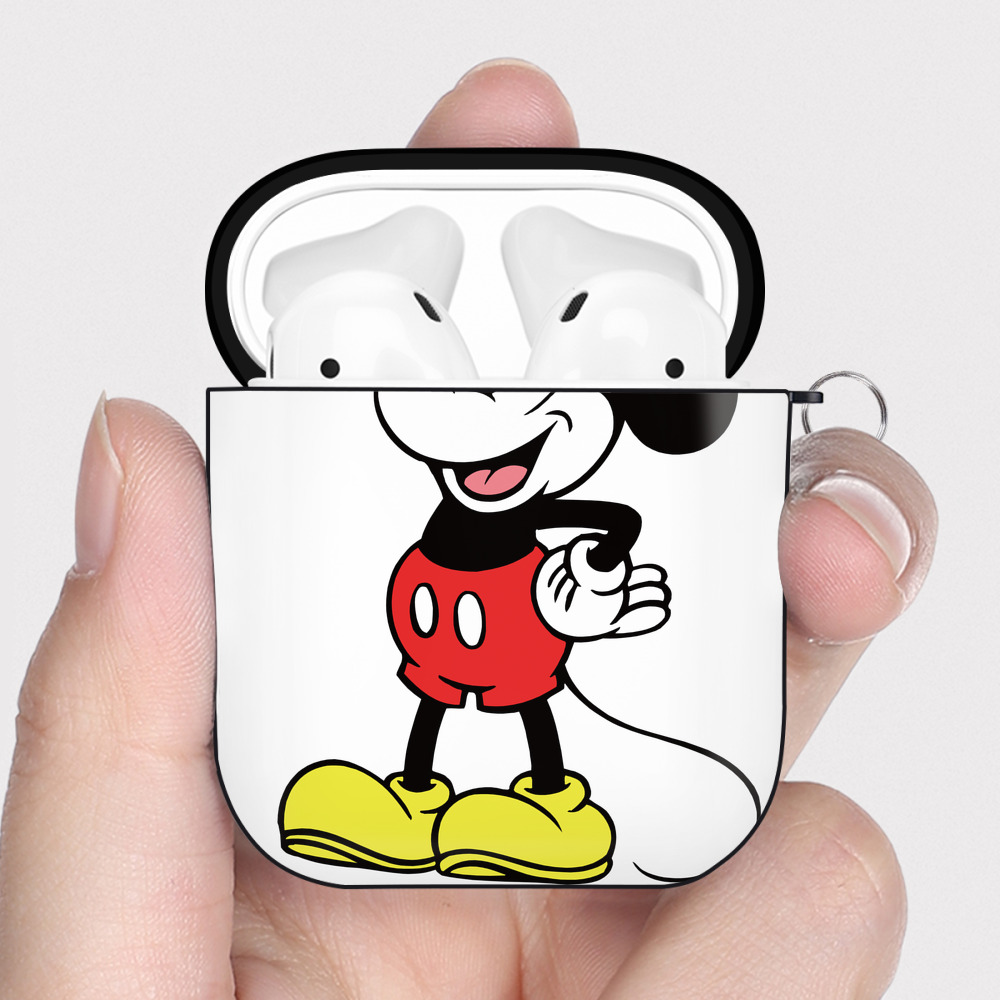 （画像用） ミッキーマウス Mickey Mouse AirPods 第2世代保護ケース ハードシェル ブラック 耐衝撃・防指紋・カラビナ付き