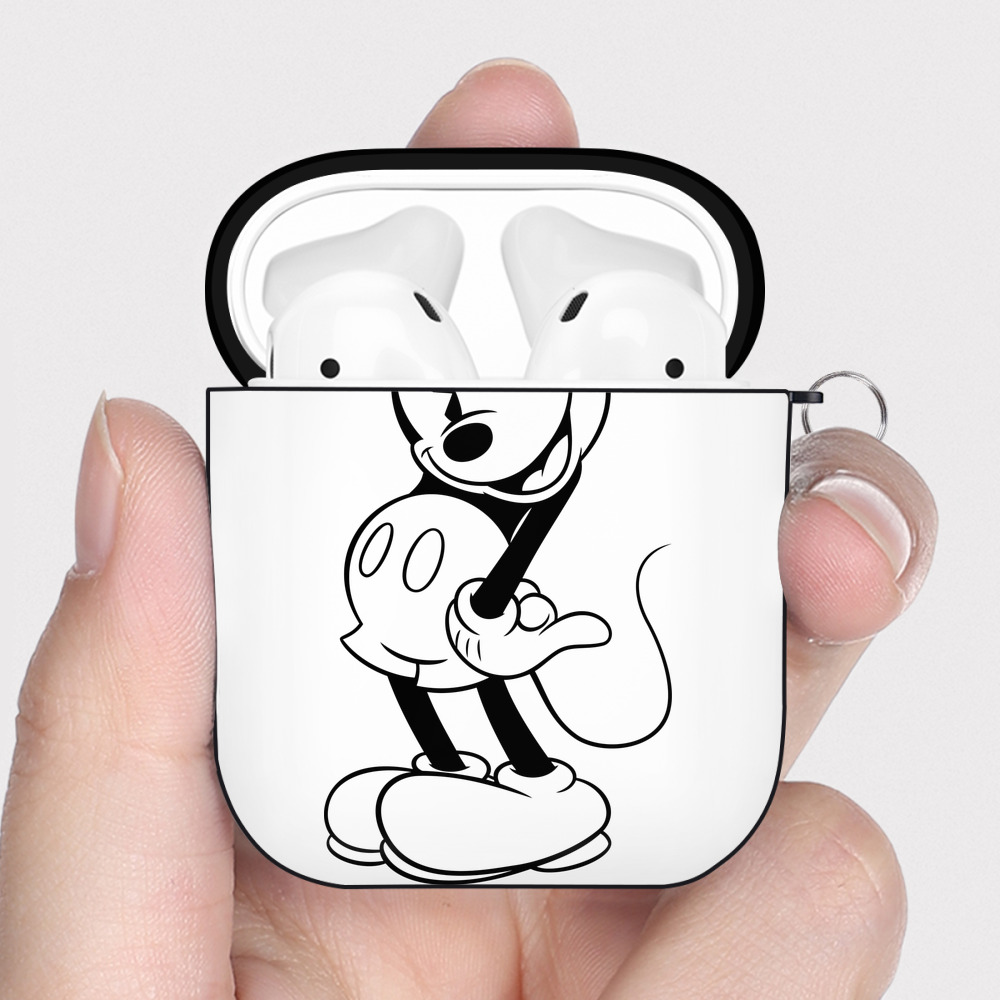 （画像用） ミッキーマウス Mickey Mouse AirPods 第2世代保護ケース ハードシェル ブラック 耐衝撃・防指紋・カラビナ付き