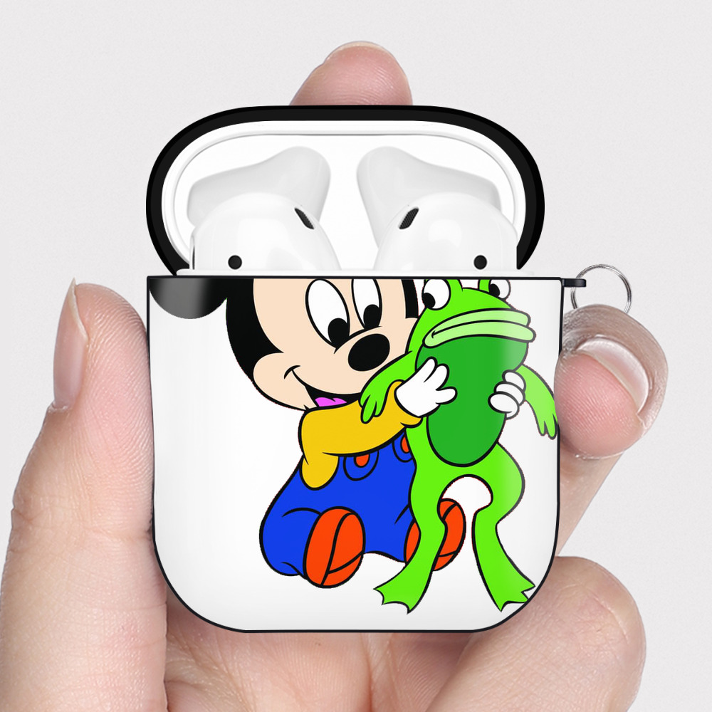 （画像用） ミッキーマウス Mickey Mouse AirPods 第2世代保護ケース ハードシェル ブラック 耐衝撃・防指紋・カラビナ付き
