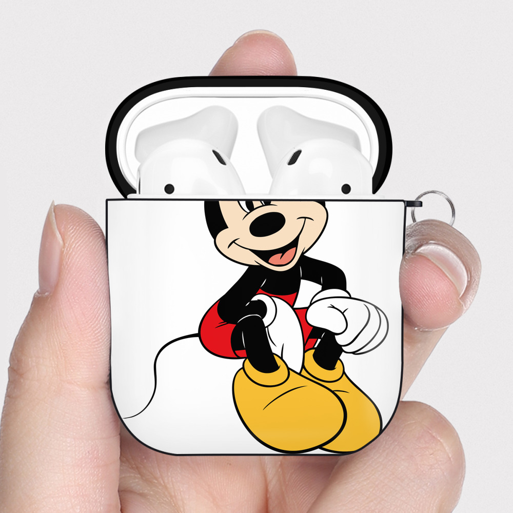 （画像用） ミッキーマウス Mickey Mouse AirPods 第2世代保護ケース ハードシェル ブラック 耐衝撃・防指紋・カラビナ付き