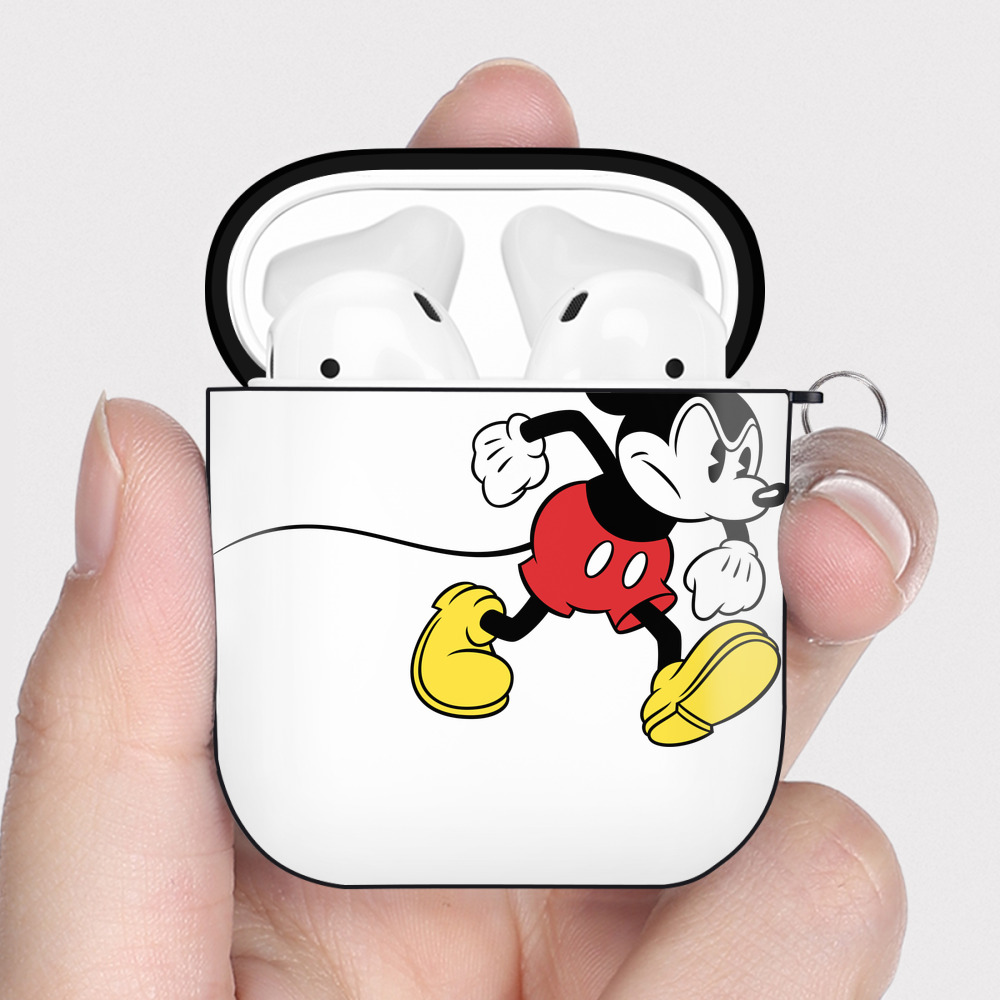 （画像用） ミッキーマウス Mickey Mouse AirPods 第2世代保護ケース ハードシェル ブラック 耐衝撃・防指紋・カラビナ付き