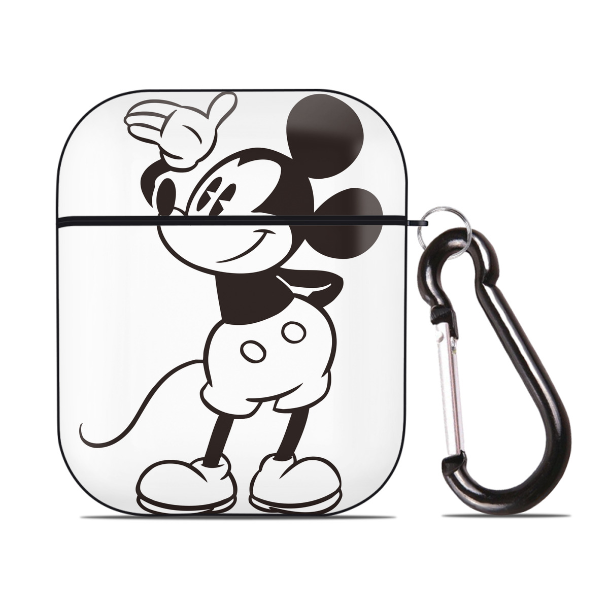 （画像用） ミッキーマウス Mickey Mouse AirPods 第2世代保護ケース ハードシェル ブラック 耐衝撃・防指紋・カラビナ付き