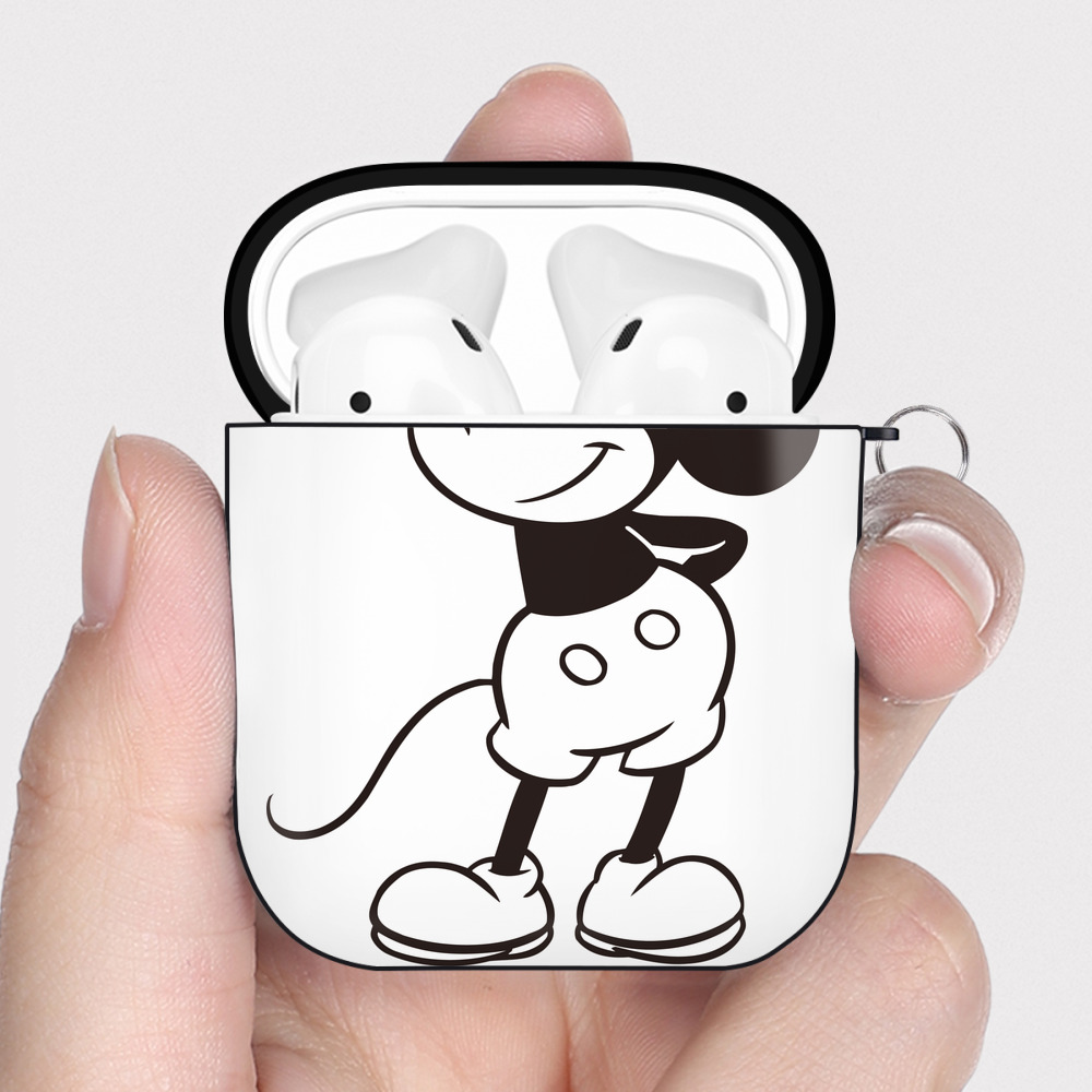 （画像用） ミッキーマウス Mickey Mouse AirPods 第2世代保護ケース ハードシェル ブラック 耐衝撃・防指紋・カラビナ付き