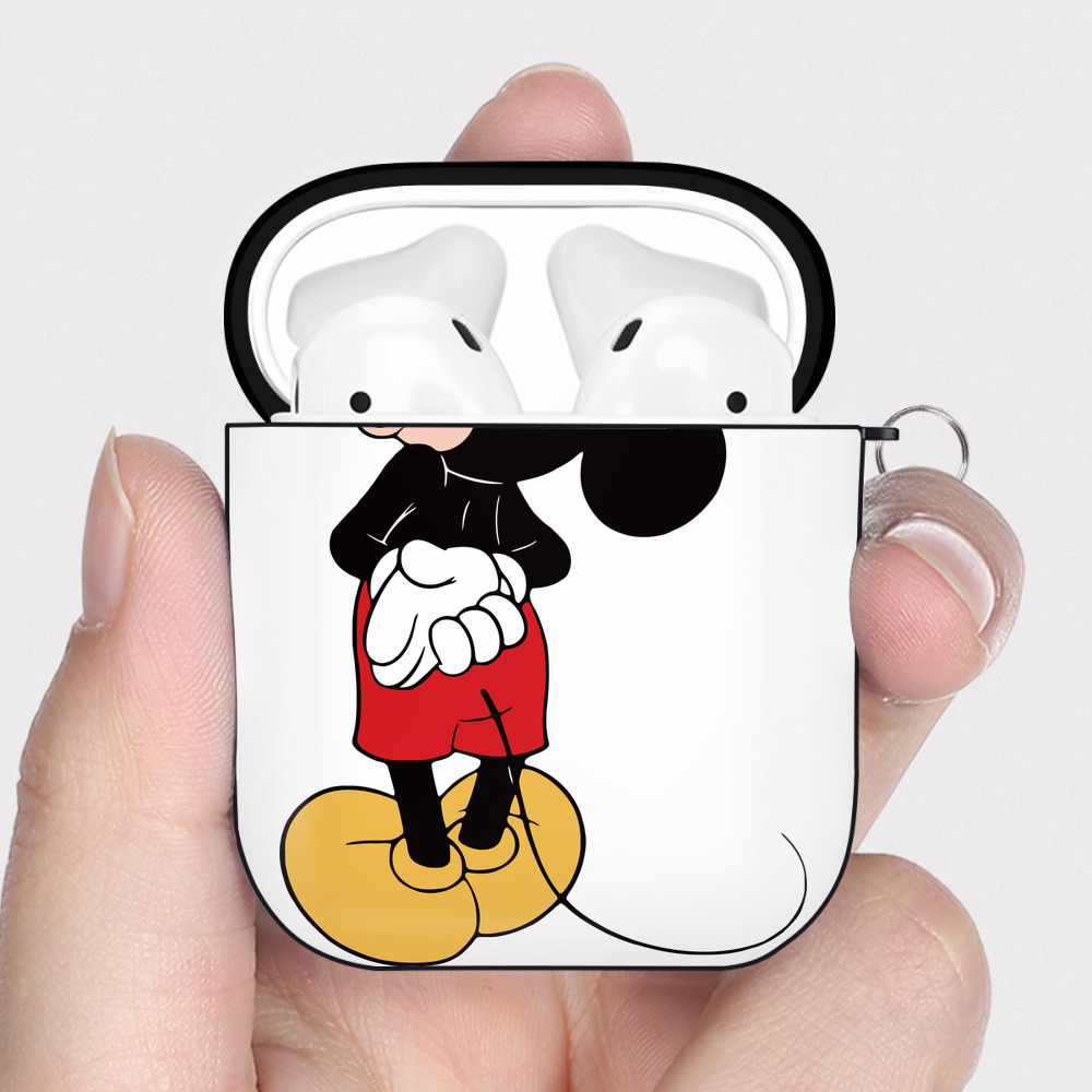 （画像用） ミッキーマウス Mickey Mouse AirPods 第2世代保護ケース ハードシェル ブラック 耐衝撃・防指紋・カラビナ付き