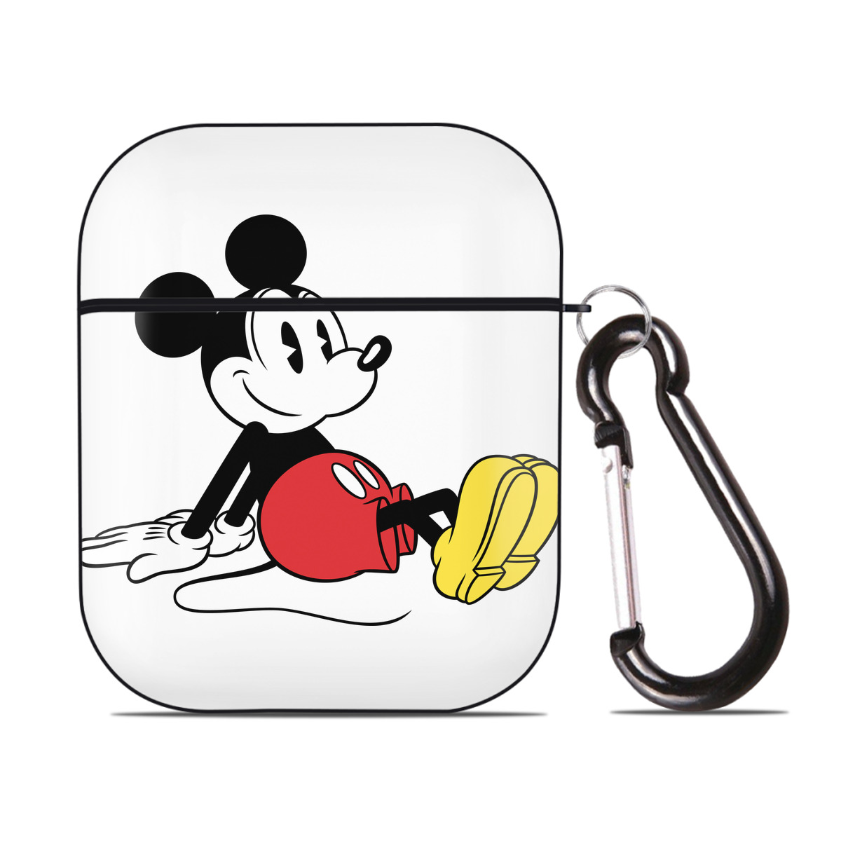 （画像用） ミッキーマウス Mickey Mouse AirPods 第2世代保護ケース ハードシェル ブラック 耐衝撃・防指紋・カラビナ付き