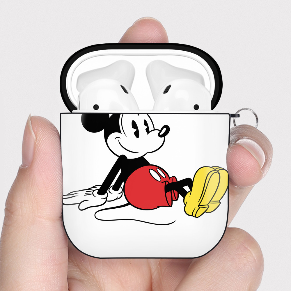 （画像用） ミッキーマウス Mickey Mouse AirPods 第2世代保護ケース ハードシェル ブラック 耐衝撃・防指紋・カラビナ付き