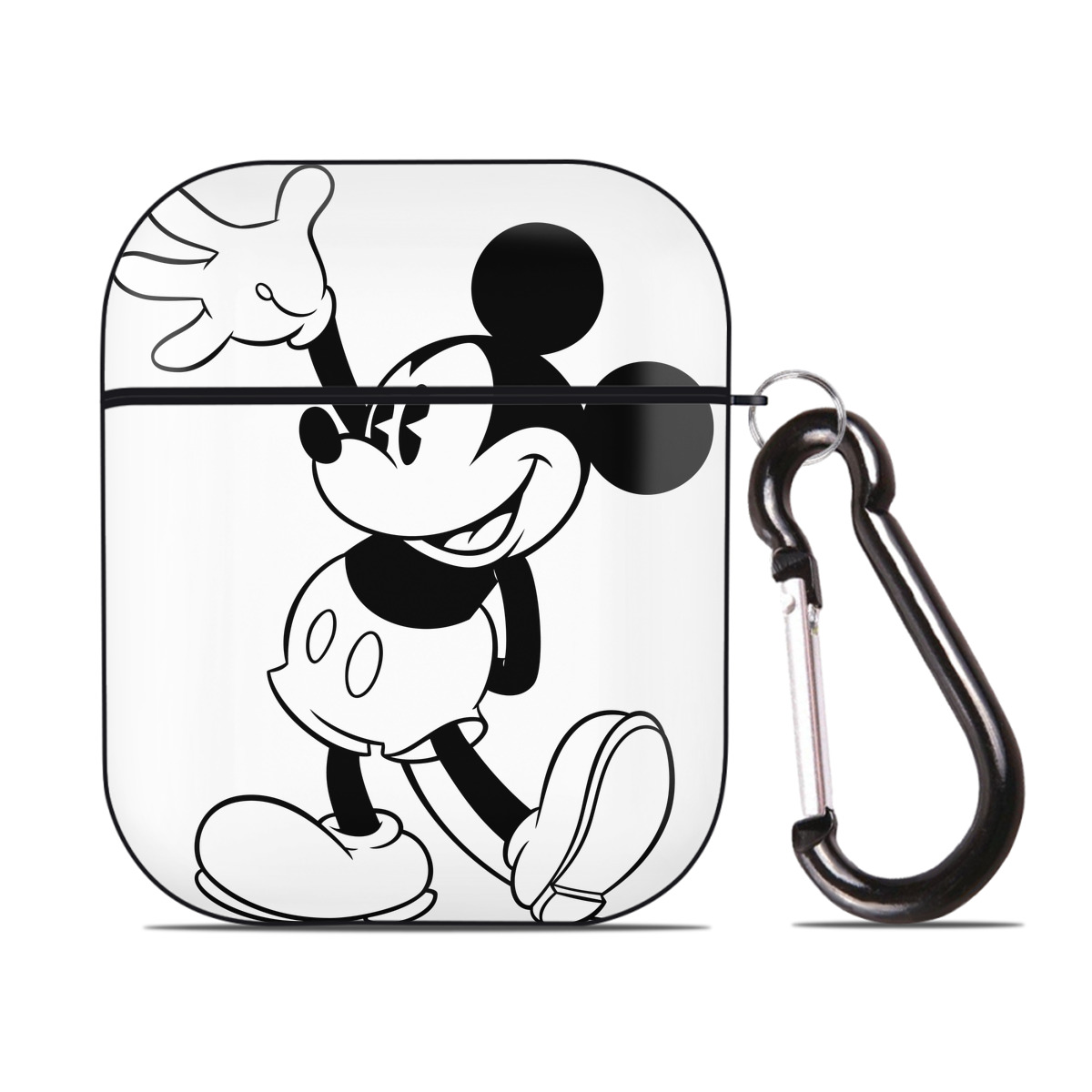 （画像用） ミッキーマウス Mickey Mouse AirPods 第2世代保護ケース ハードシェル ブラック 耐衝撃・防指紋・カラビナ付き