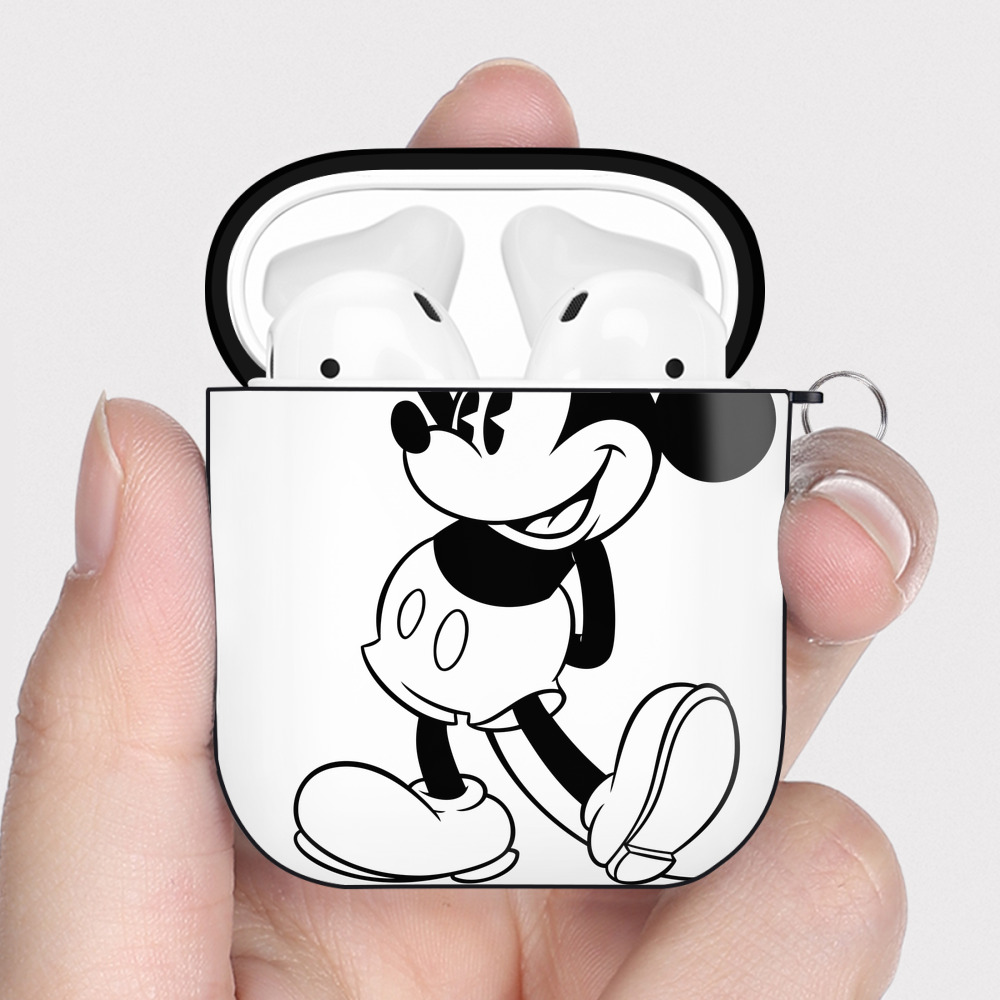（画像用） ミッキーマウス Mickey Mouse AirPods 第2世代保護ケース ハードシェル ブラック 耐衝撃・防指紋・カラビナ付き