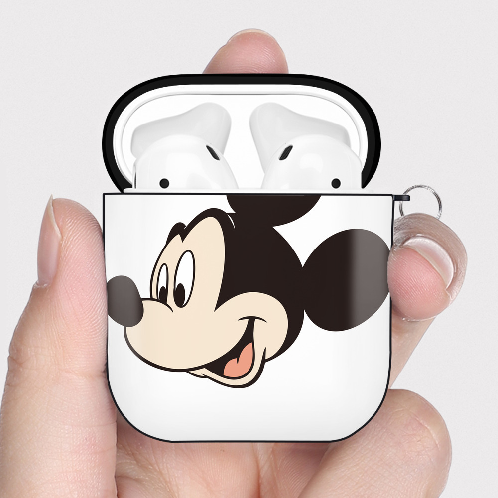 （画像用） ミッキーマウス Mickey Mouse AirPods 第2世代保護ケース ハードシェル ブラック 耐衝撃・防指紋・カラビナ付き
