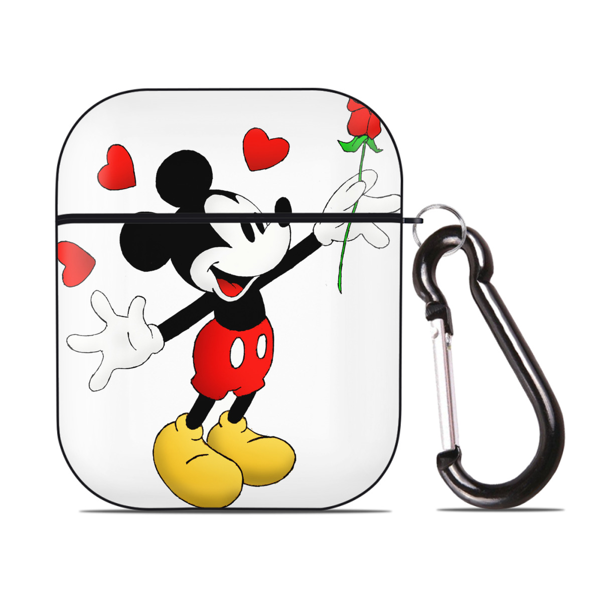 （画像用） ミッキーマウス Mickey Mouse AirPods 第2世代保護ケース ハードシェル ブラック 耐衝撃・防指紋・カラビナ付き
