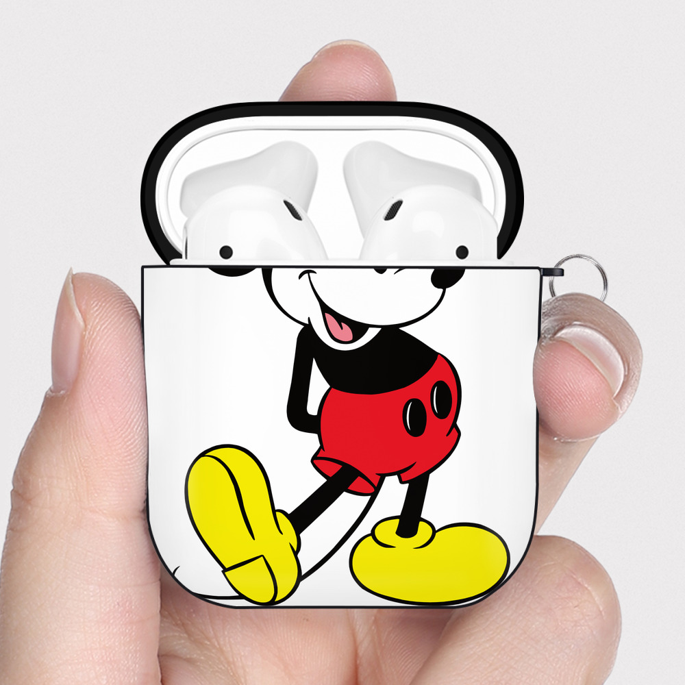 （画像用） ミッキーマウス Mickey Mouse AirPods 第2世代保護ケース ハードシェル ブラック 耐衝撃・防指紋・カラビナ付き